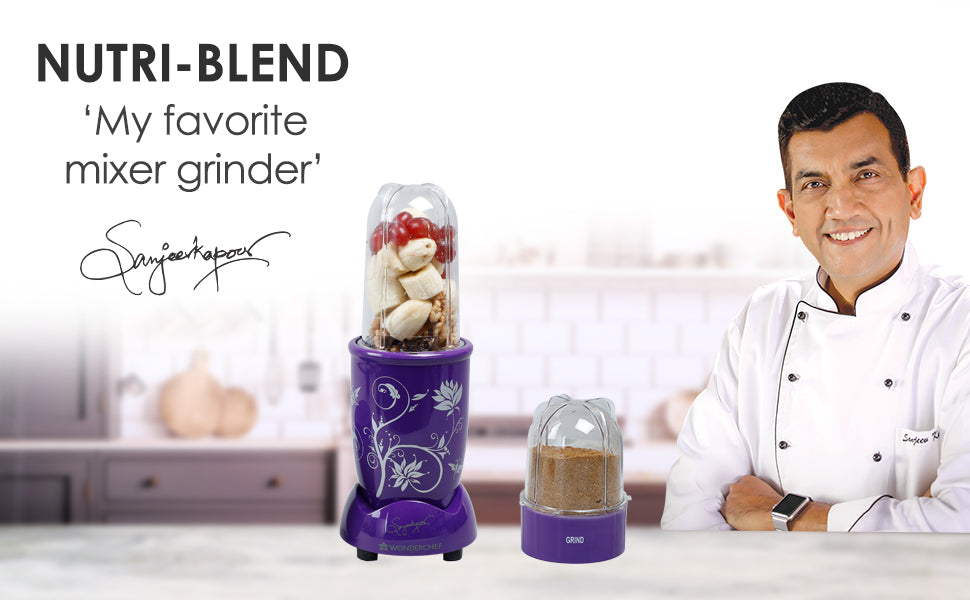 Nutri-blend 500W Juicer Mixer Grinder | Smoothie Maker Blender | 22,000 RPM Full Copper Motor | 2 Unbreakable Jars | Free Recipe Book by Chef Sanjeev Kapoor | 2 Year Warranty | Purple