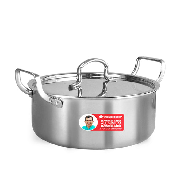 Stella Triply Stainless Steel Casserole with Lid | 22 cm, 3.5 Litres | Compatible with Gas Stove, Induction, Ceramic Cooktop | Non-toxic | Heavy-duty Handle | 10-year Warranty