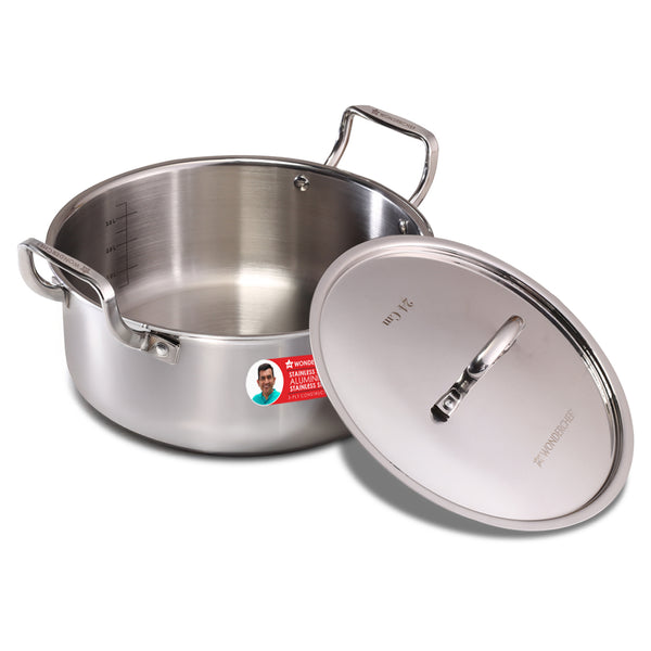 Stella Triply Stainless Steel Casserole with Lid | 24 cm, 4.5 Litres | Compatible with Gas Stove, Induction, Ceramic Cooktop | Non-toxic | Heavy-duty Handle | 10-year Warranty