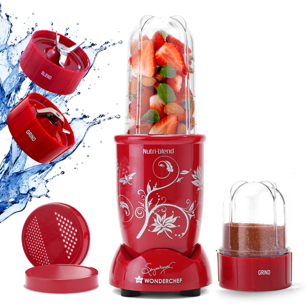 Nutri-blend 500W Juicer Mixer Grinder | Smoothie Maker Blender | 22,000 RPM Full Copper Motor | 2 Unbreakable Jars | Free Recipe Book by Chef Sanjeev Kapoor | 2 Year Warranty | Red