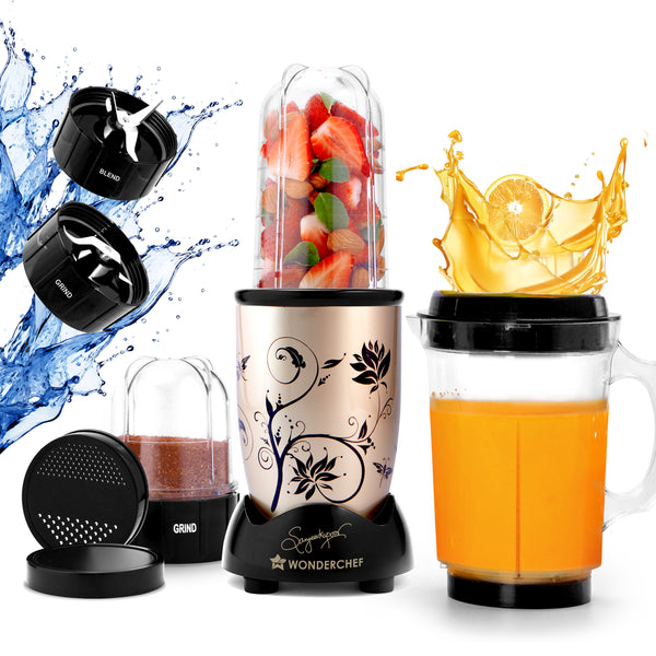 Nutri-blend Juicer, Mixer, Grinder, Blender & Smoothie Maker | 500W 22000 RPM 100% Full Copper Motor | Stainless steel Blades | 3 unbreakable jars | 2 Years warranty | Recipe book by Chef Sanjeev Kapoor | Champagne