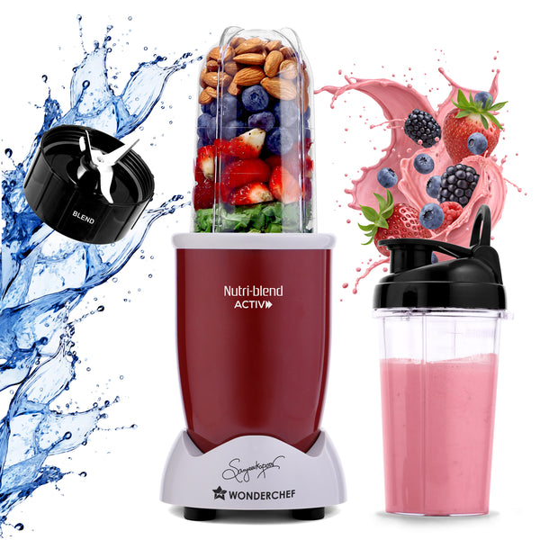 Nutri-blend Activ Mixer Grinder Blender, Smoothie Maker, 500W 22000 RPM 100% Full Copper Motor, 2 Unbreakable BPA Free Jars, SS Blades, 2 Year Warranty, Recipe book by Chef Sanjeev Kapoor, Red