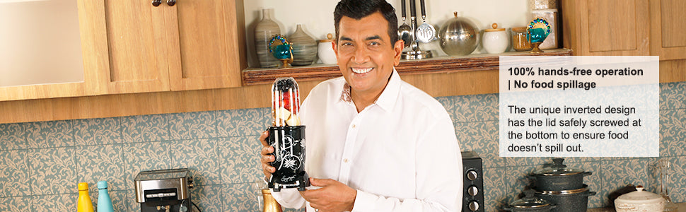 Nutri-blend BOLT Mixer, Grinder, Blender & Smoothie Maker | 600W 22000 RPM 100% Full Copper Motor | Stainless steel Blades | 2 unbreakable jars with Sipper lid | 2 Year warranty | Recipe book by Chef Sanjeev Kapoor | Black