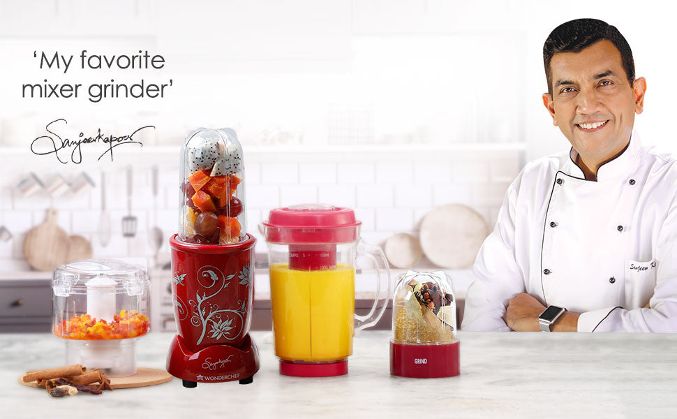 Nutri-blend Juicer, Mixer, Grinder, Smoothie Maker & Chopper | Complete Kitchen Machine | 22000 RPM Blender, Chopper, Juicer | 500W 100% Full Copper Motor | SS Blades | 4 Unbreakable Jars | 2 Years Warranty | Recipe Book By Chef Sanjeev Kapoor | Red