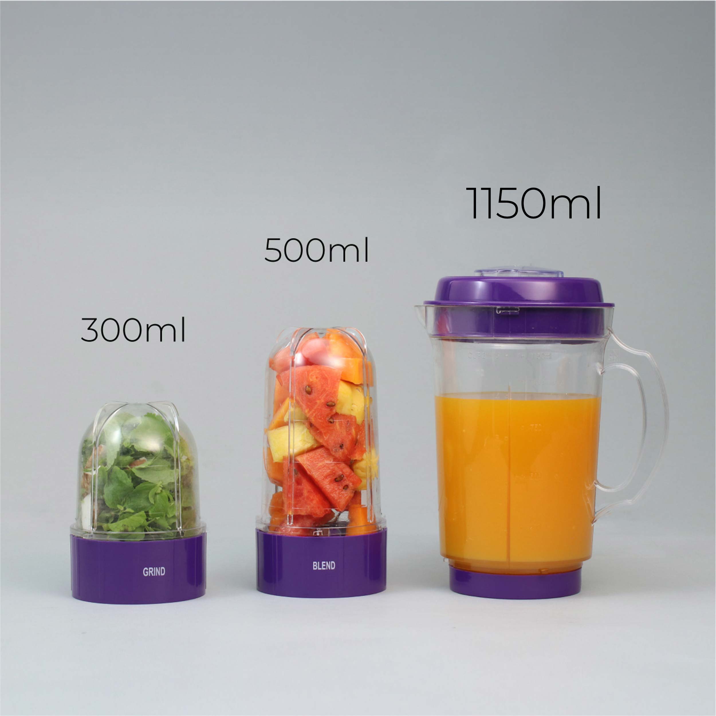 Nutri-blend Juicer, Mixer, Grinder, Blender & Smoothie Maker | 500W 22000 RPM 100% Full Copper Motor | Stainless steel Blades | 3 unbreakable jars | 2 Years warranty | Recipe book by Chef Sanjeev Kapoor | Purple
