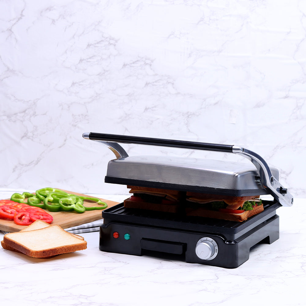 Sanjeev Kapoor Tandoor Family Size Plus| Electric Contact Grill & Sandwich Maker| 1800 Watt| Non-stick Grooves Healthy cooking | Super fast heating | 2 Year Warranty| Black & Silver