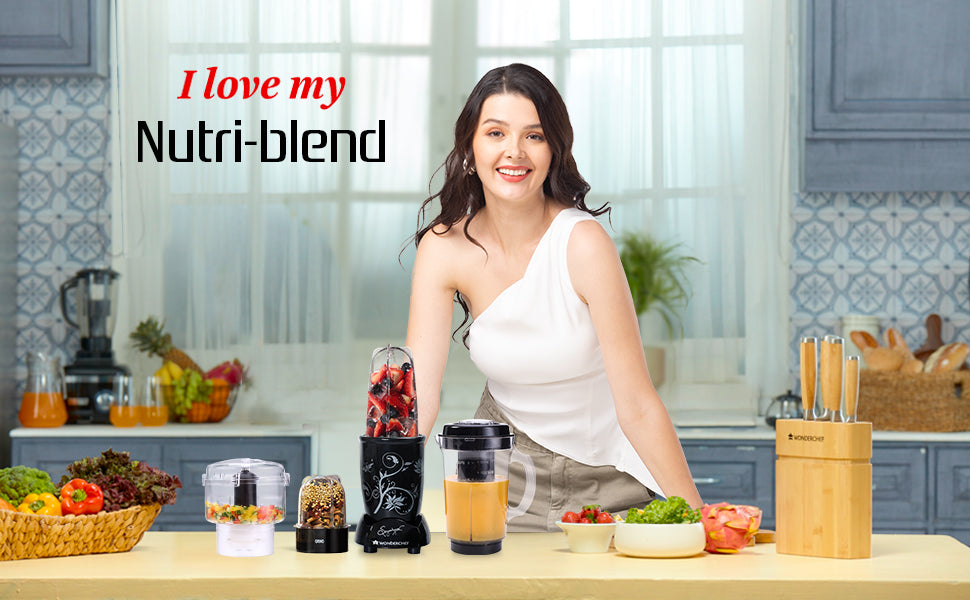 Nutri-blend Juicer, Mixer, Grinder, Smoothie Maker & Chopper | Complete Kitchen Machine | 22000 RPM Blender, Chopper, Juicer | 500W 100% Full Copper Motor | SS Blades | 4 Unbreakable Jars | 2 Years Warranty | Recipe Book By Chef Sanjeev Kapoor | Black