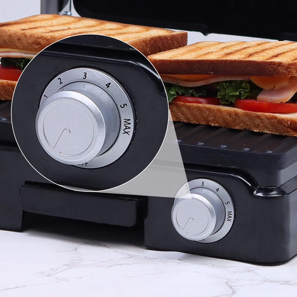 Sanjeev Kapoor Tandoor Family Size Plus| Electric Contact Grill & Sandwich Maker| 1800 Watt| Non-stick Grooves Healthy cooking | Super fast heating | 2 Year Warranty| Black & Silver