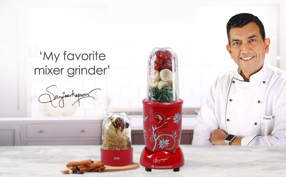 Nutri-blend 500W Juicer Mixer Grinder | Smoothie Maker Blender | 22,000 RPM Full Copper Motor | 2 Unbreakable Jars | Free Recipe Book by Chef Sanjeev Kapoor | 2 Year Warranty | Red